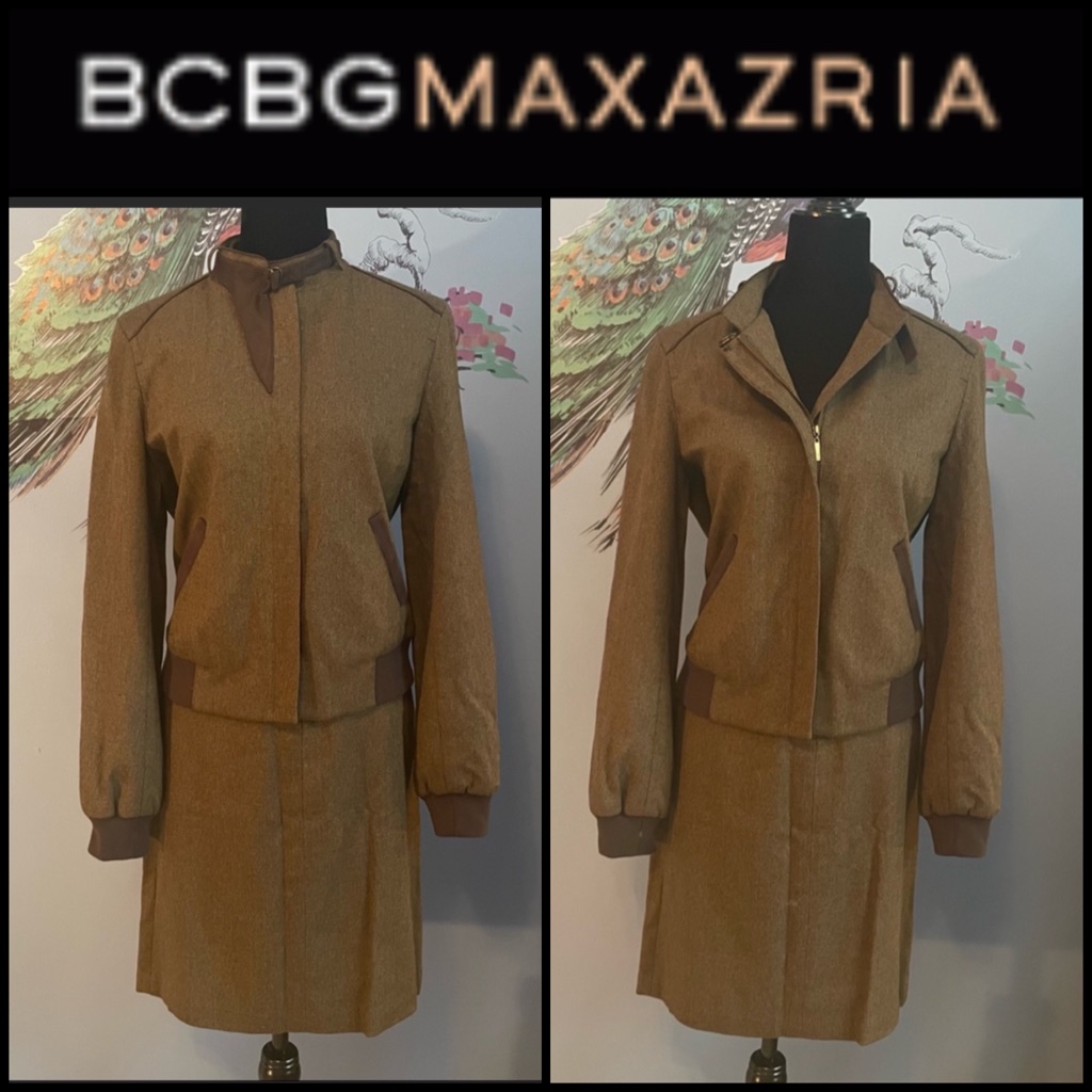 Bcbgmaxazria Brown Herringbone Skirt Suit With Jacket. Skirt Size 6 Jacket M